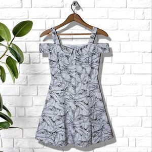 Just G. Cold Shoulder Black & White Fit & Flare Mini Dress